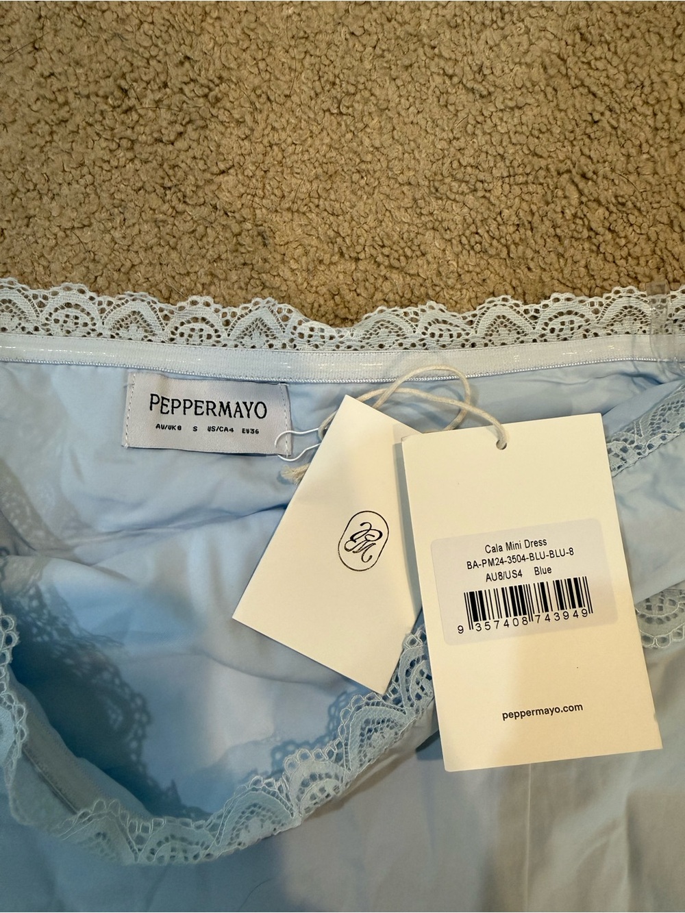 Peppermayo Light Blue Lace-Trim Mini Dress - Picture 2 of 4